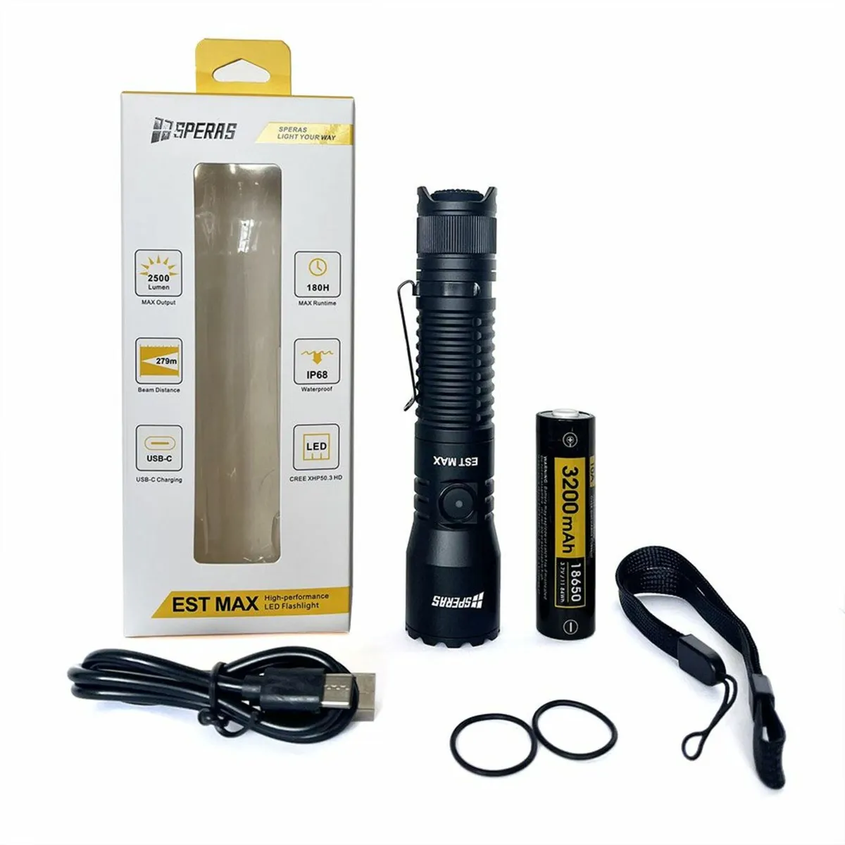 Professional Tactical Flashlight, 2500 Lumen - Image 1