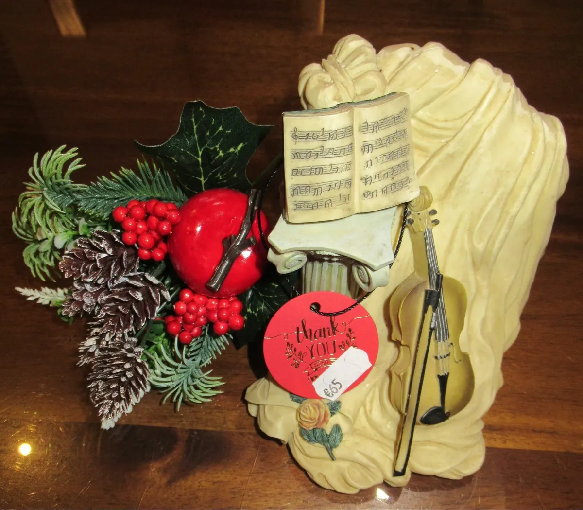 vintage violin fiddle ornment figurine cottage art - Image 1