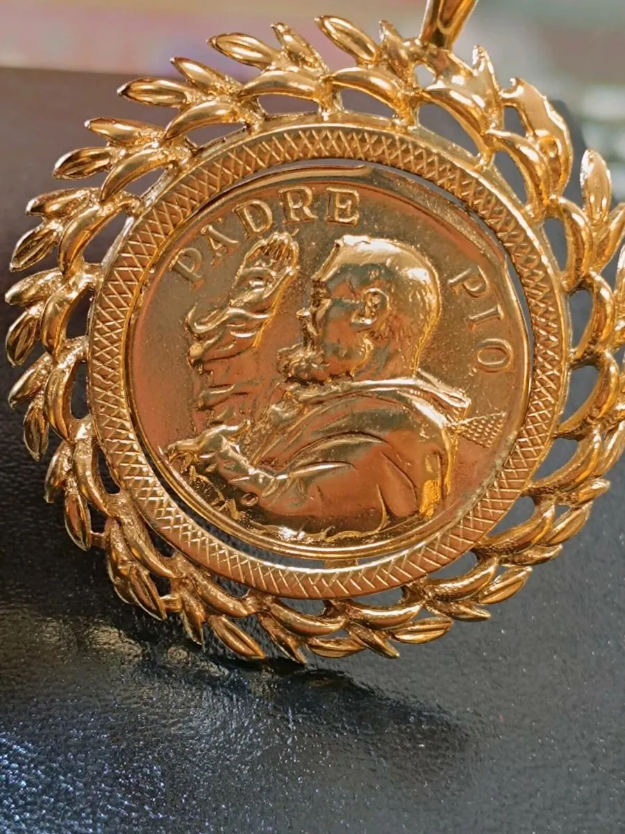 9k Gold Heavy Padre Pio/ Marry Medal Pendant - Image 1