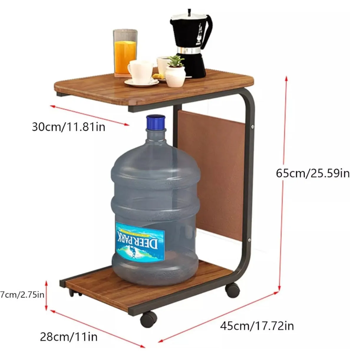 NEW C Shaped Side End Coffee Table with Wheels - Image 2