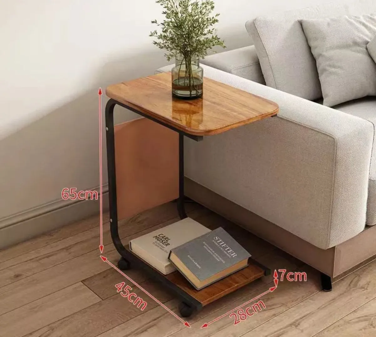 NEW C Shaped Side End Coffee Table with Wheels - Image 3