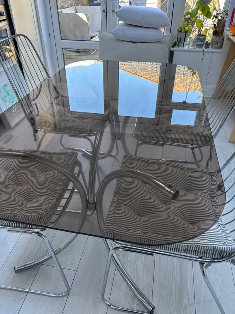 Smoked Glass Dining Table & 6 Chairs - Image 1