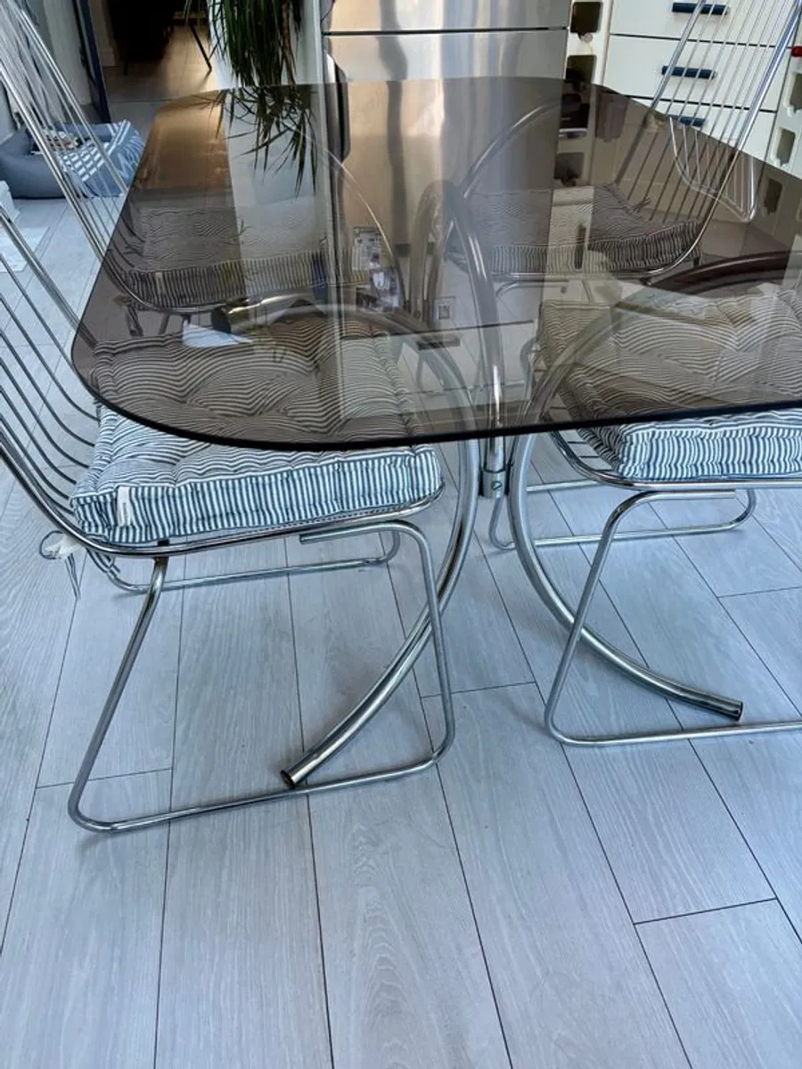 Smoked Glass Dining Table & 6 Chairs - Image 3