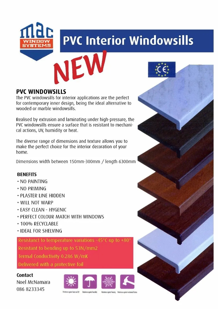 PVC interior window sills for sale - Image 1
