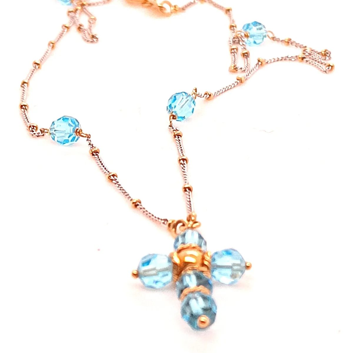 18k Yellow & White Gold Rosary with Blue Cristals - Image 3