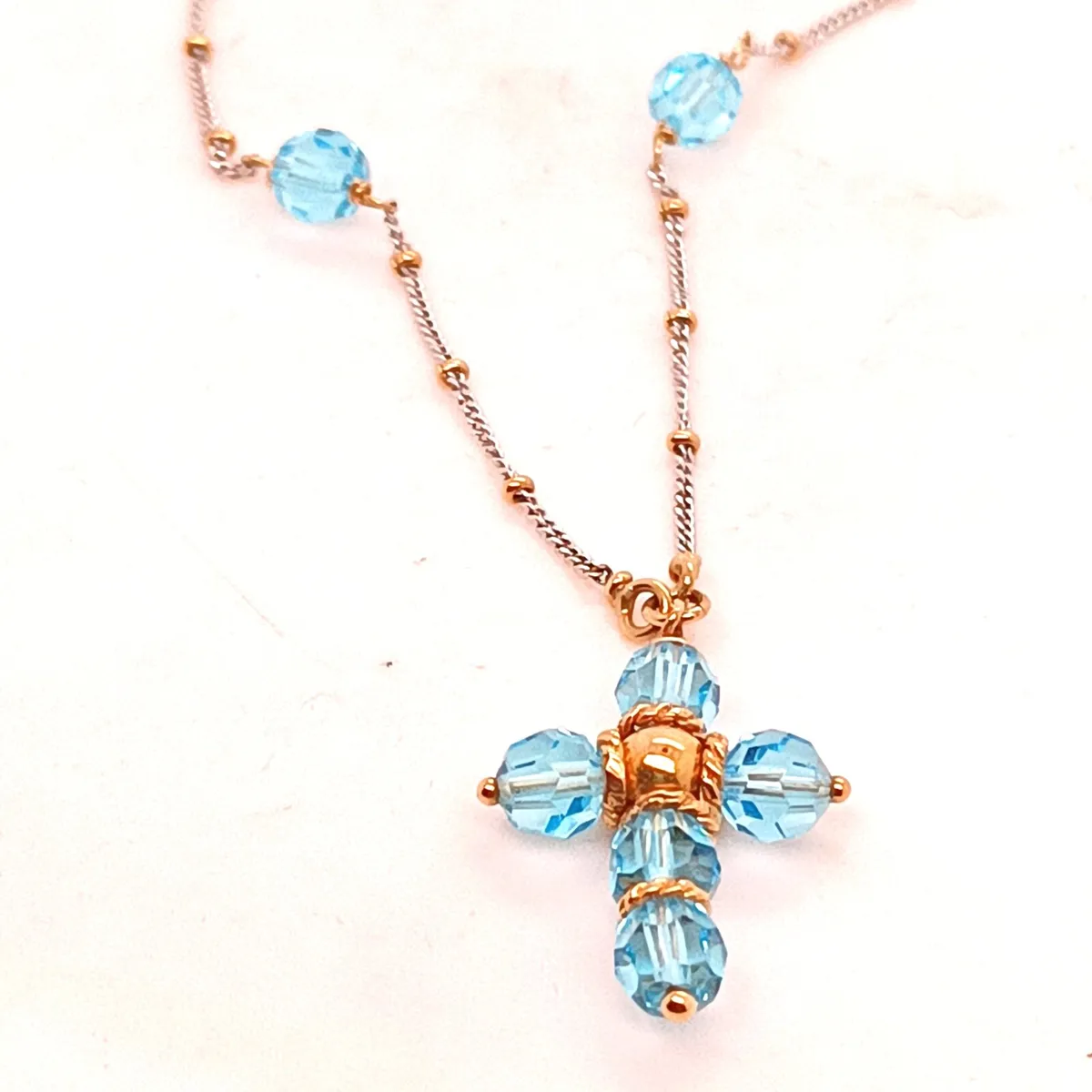 18k Yellow & White Gold Rosary with Blue Cristals - Image 4