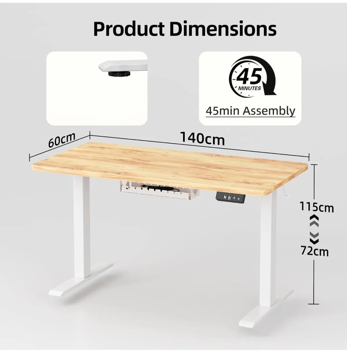 Height Adjustable Electric Standing Desk - 140x60 - Image 3