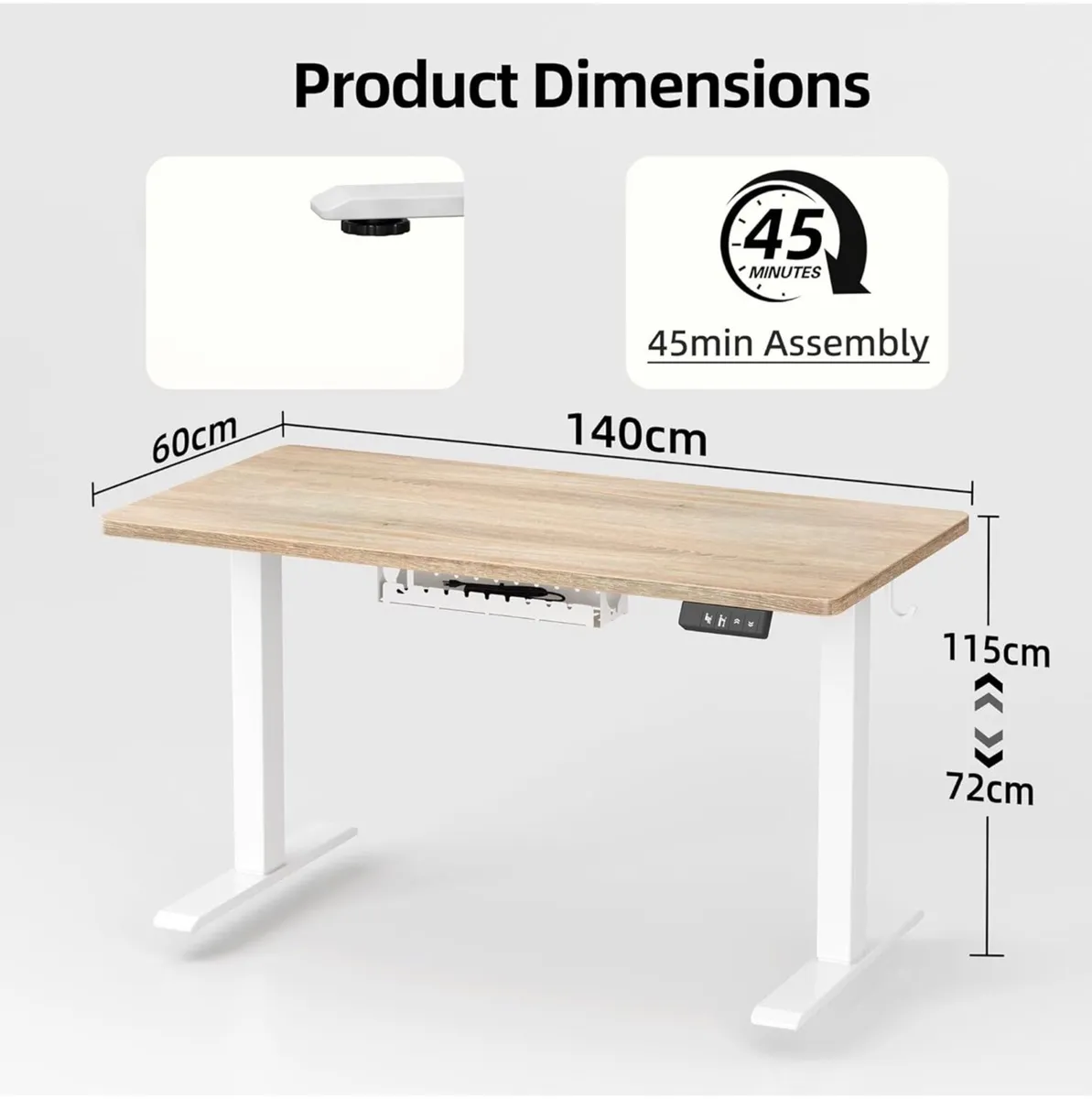 Height Adjustable Electric Standing Desk - 140x60 - Image 4