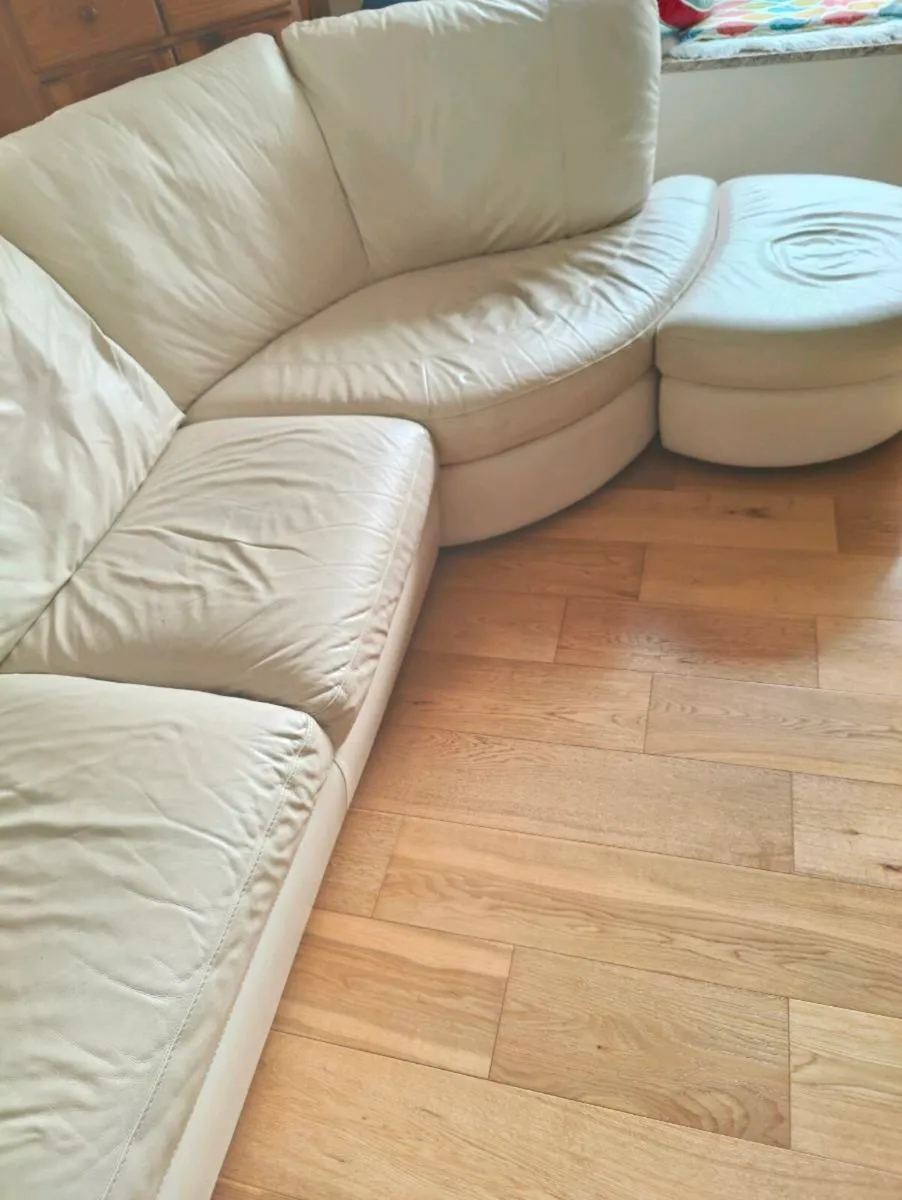 Leather Corner couch, arm chair, foot stool - Image 1