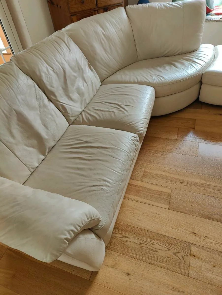 Leather Corner couch, arm chair, foot stool - Image 3
