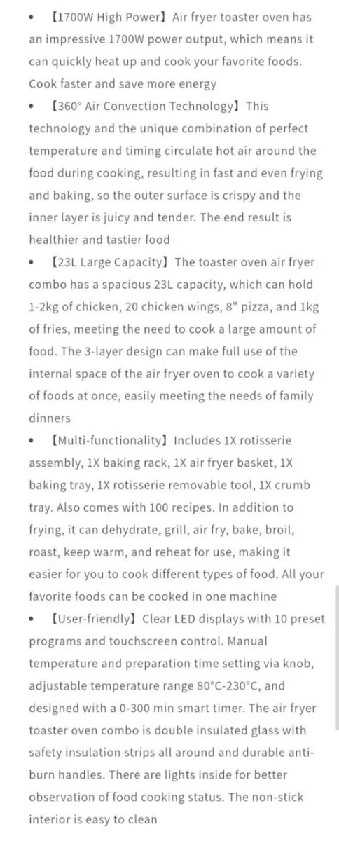 Tiastar 8 in 1 air fryer oven - Image 4