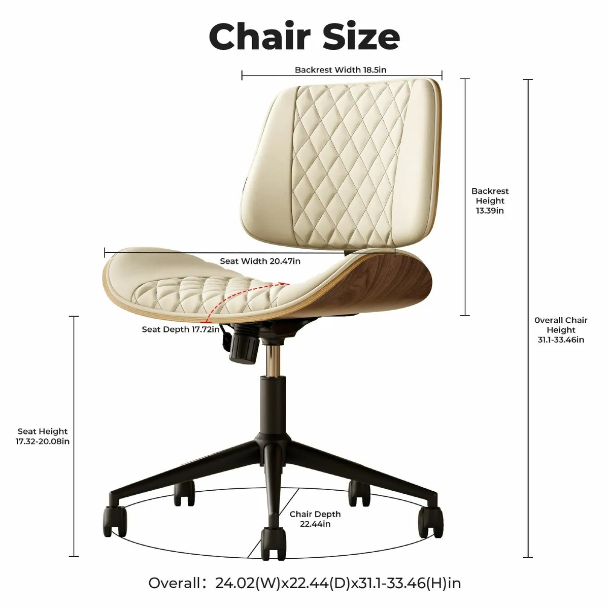 Home Office Desk Chair Wheels Adjustable Height Ar - Image 2