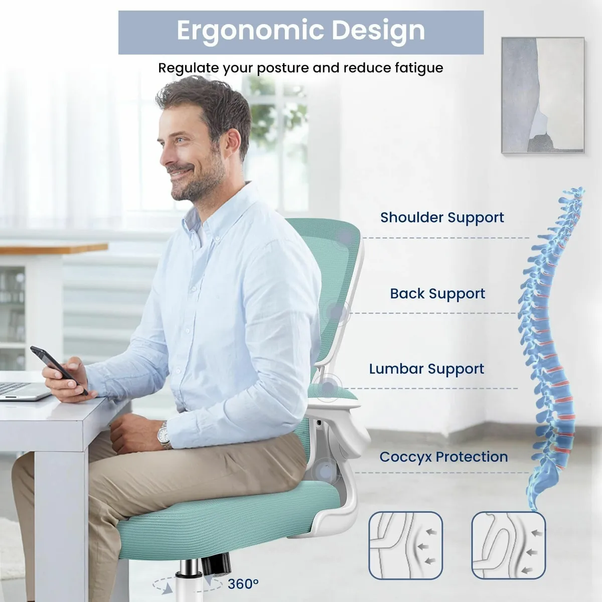 Ergonomic Office Chair Desk Flip-up Armrest and Lu - Image 3