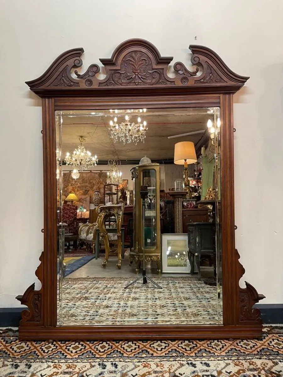 Antique Victorian Walnut Overmantle Mirror - Image 1