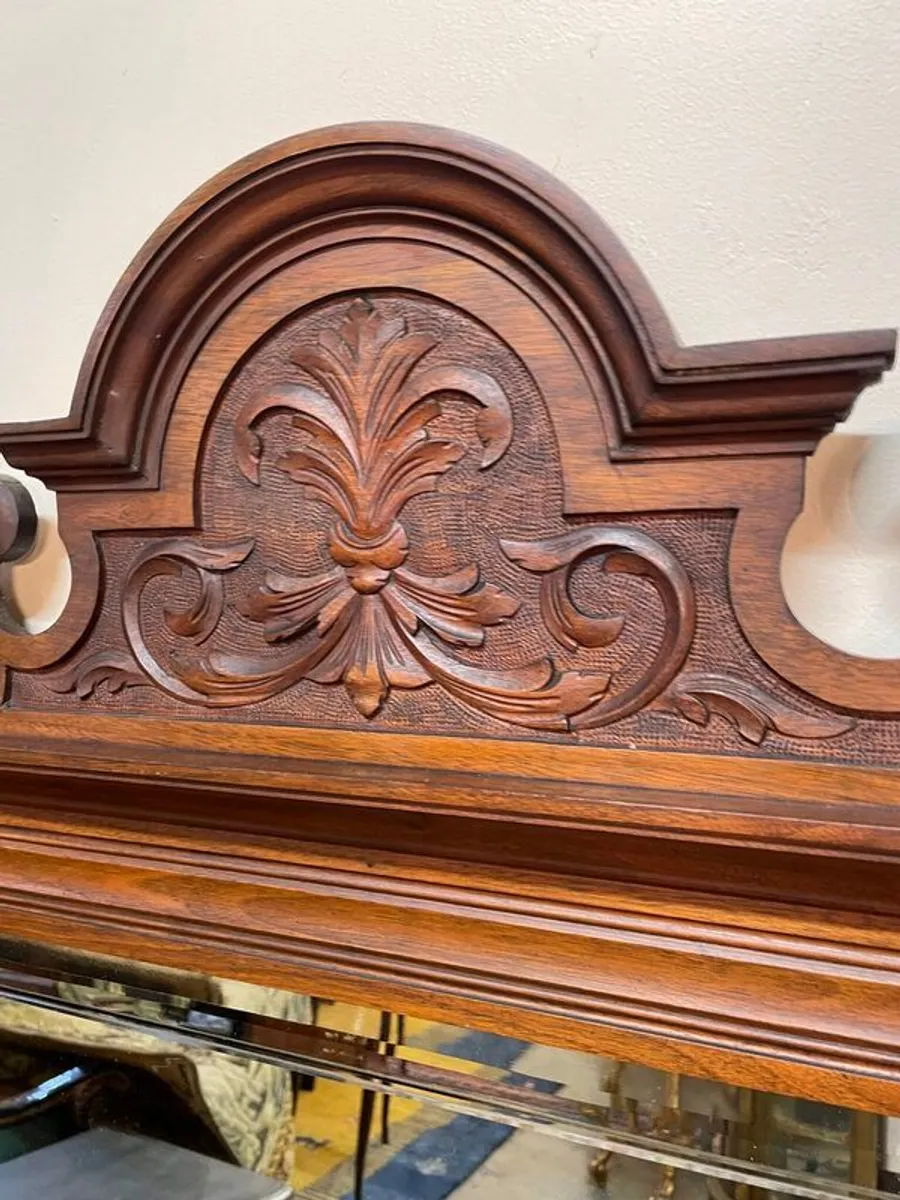 Antique Victorian Walnut Overmantle Mirror - Image 2