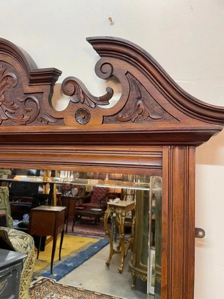 Antique Victorian Walnut Overmantle Mirror - Image 4