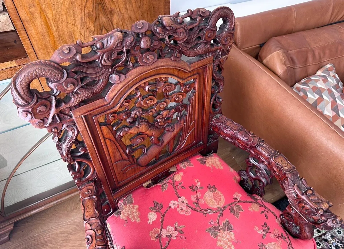 Hong Kong Circa 1960s Carved Hardwood Suitr - Image 3