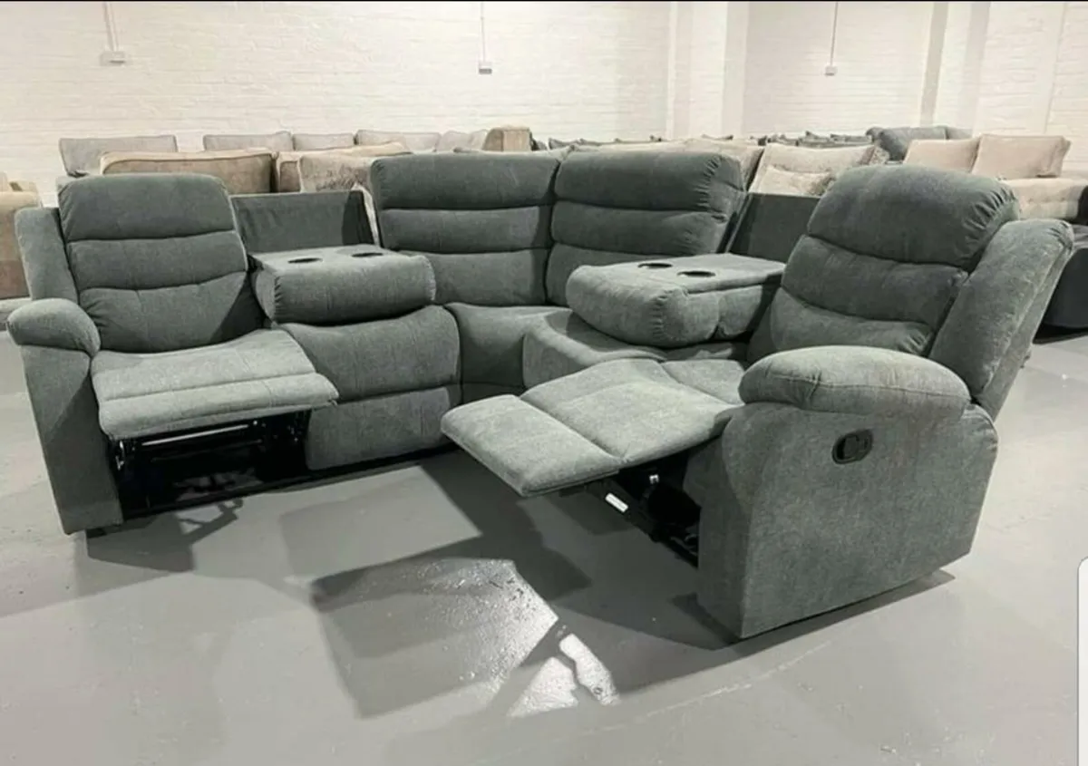 Roma Grey Fabric Recliner Sofa With Cupholders - Image 1