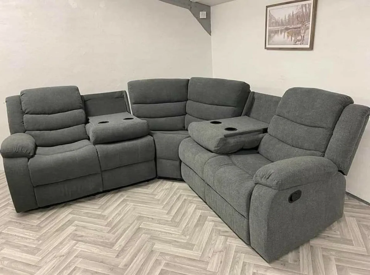 Roma Grey Fabric Recliner Sofa With Cupholders - Image 2