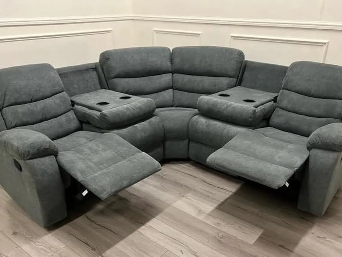 Roma Grey Fabric Recliner Sofa With Cupholders - Image 3