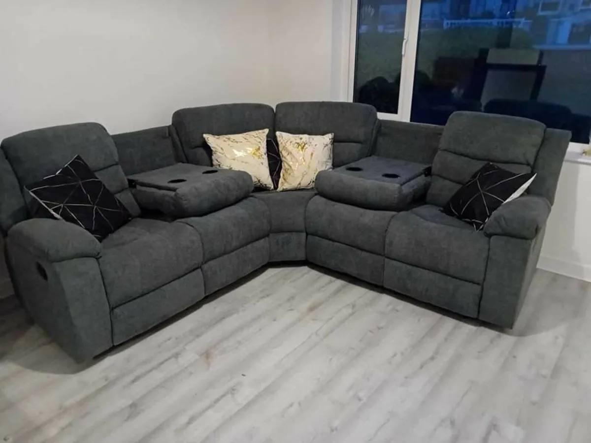 Roma Grey Fabric Recliner Sofa With Cupholders - Image 4
