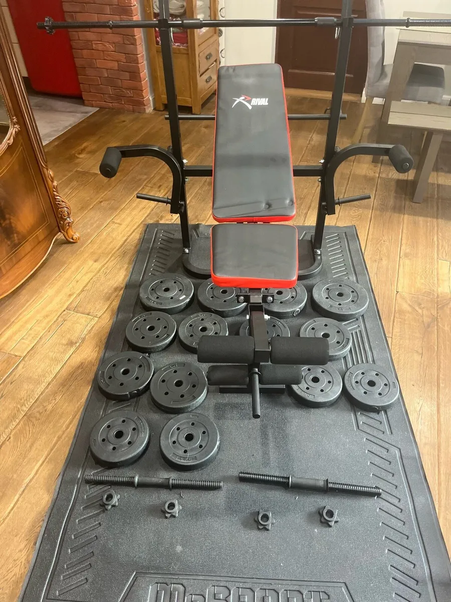 Bench barbell dumbbells and weights - Image 1