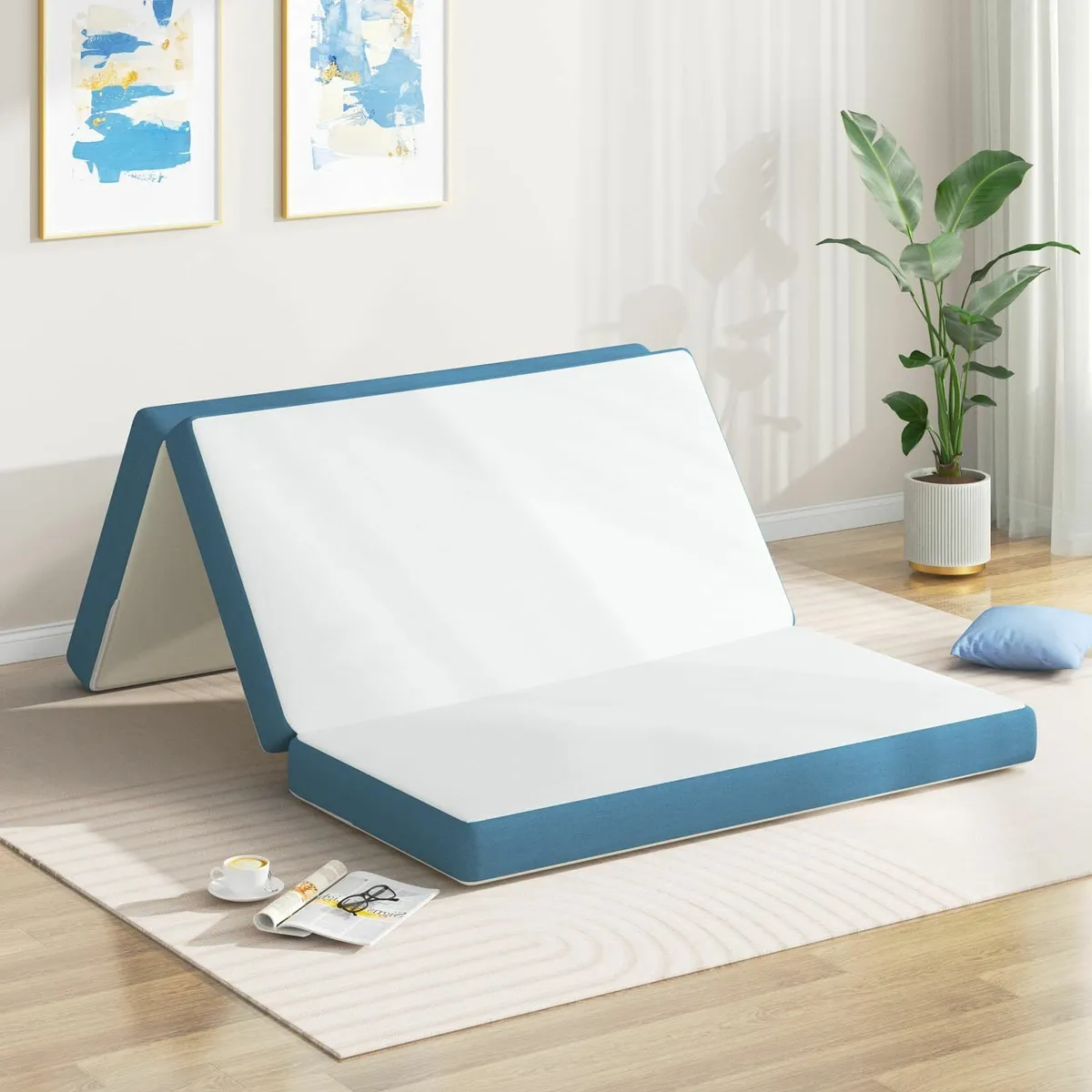 Folding Mattress Double 4 Inch Foldable Floor Tri- - Image 1
