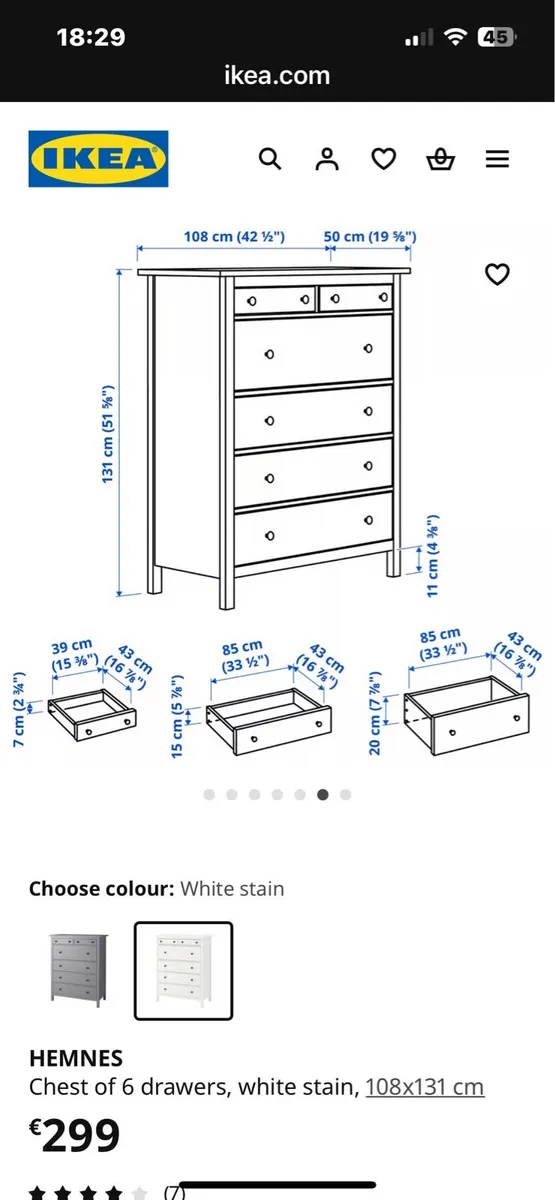 Tall white Chest of Drawers - Image 1