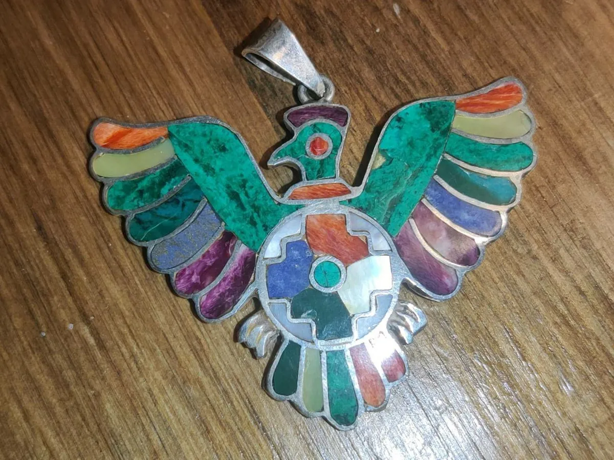HUGE COLOURFUL EAGLE, 950 Silver RARE Pendant ! - Image 1
