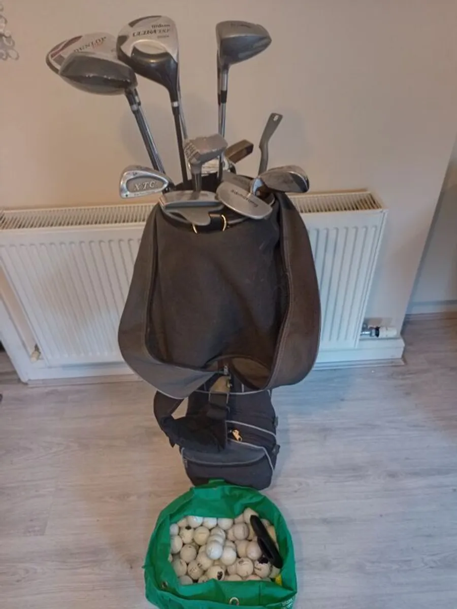 A selection of golf clubs. Golf bag and Golf balls. - Image 1