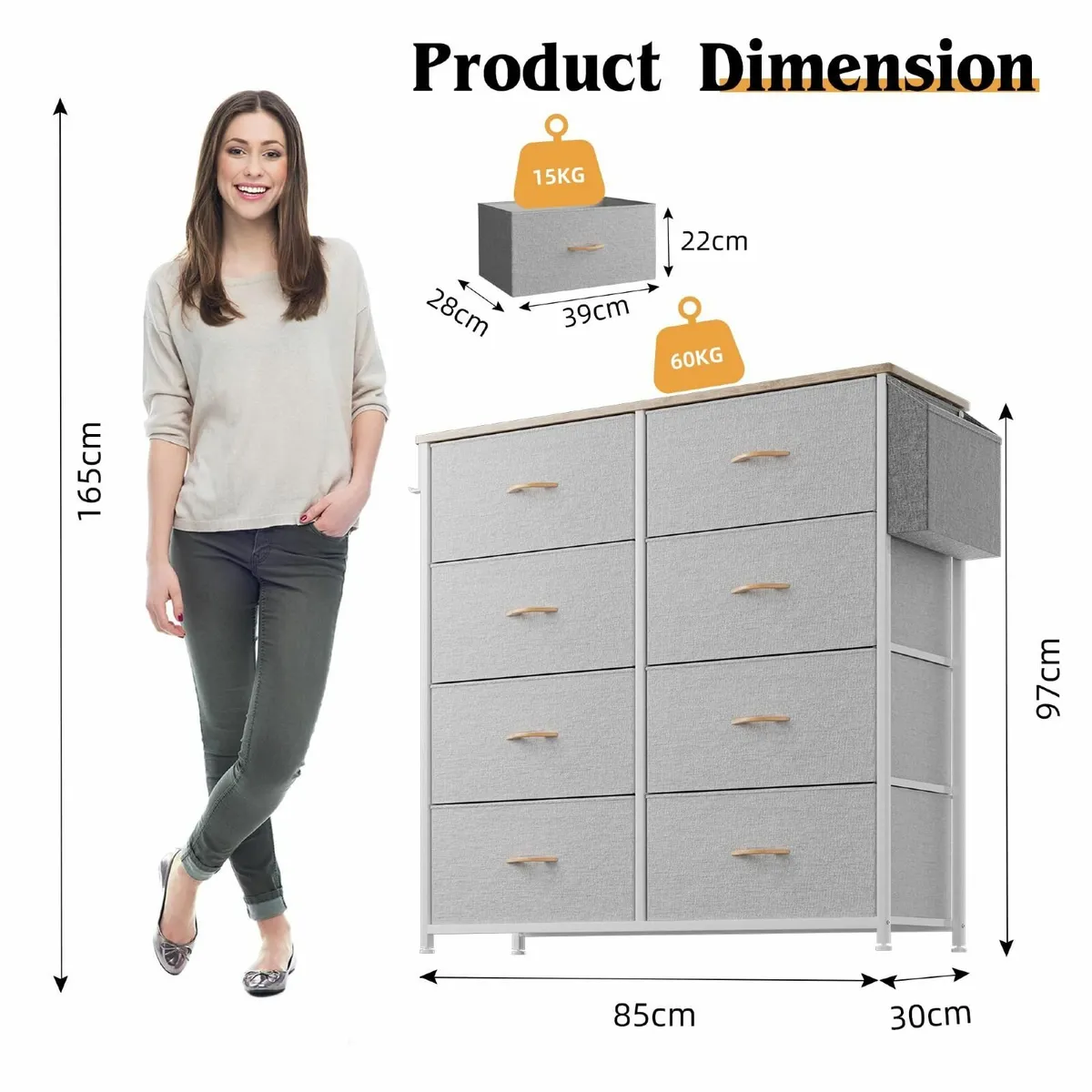 Fabric Chest of Drawers - Canvas Storage Unit 8 La - Image 3