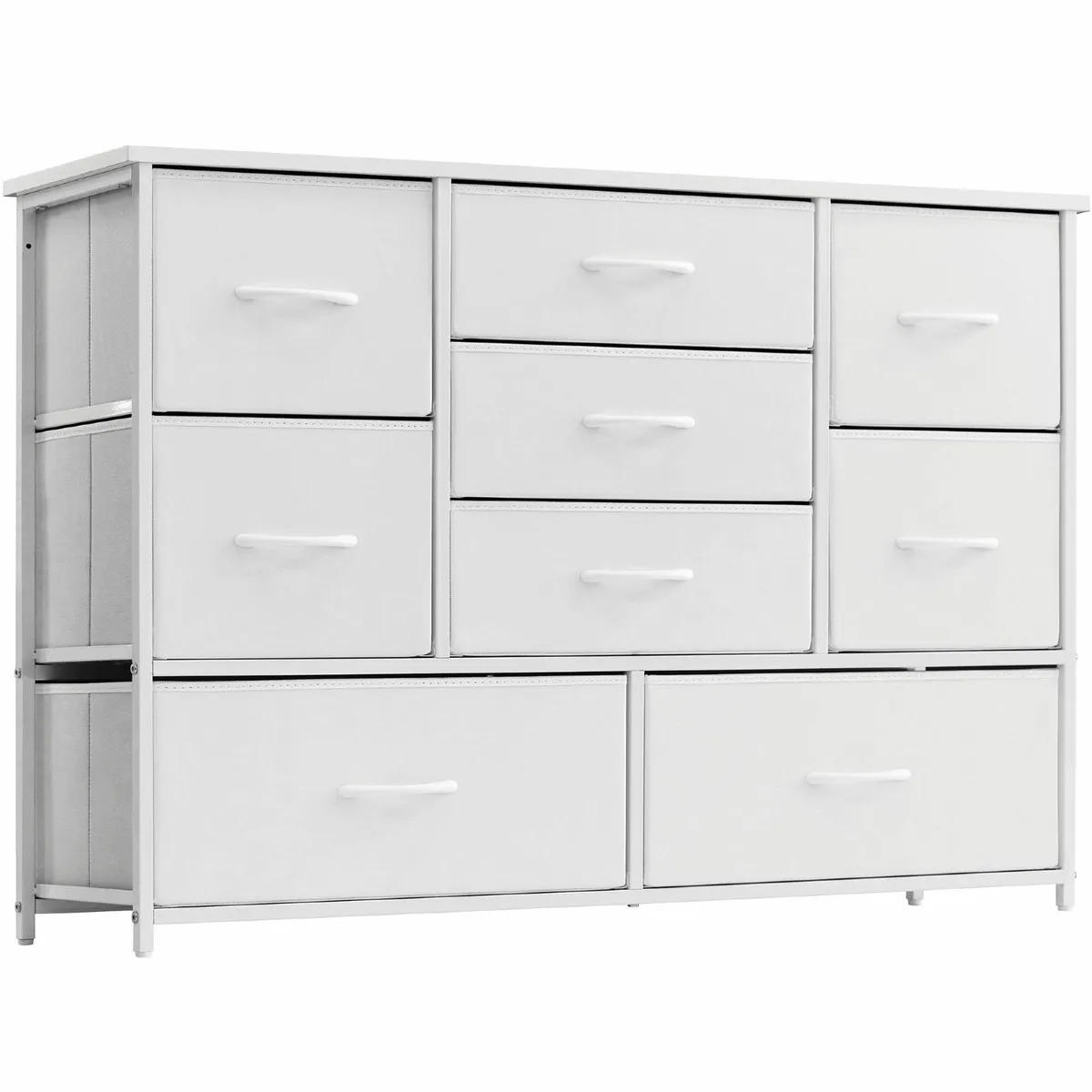 White Chest of Drawers for Bedroom 9 Drawer Fabric - Image 1