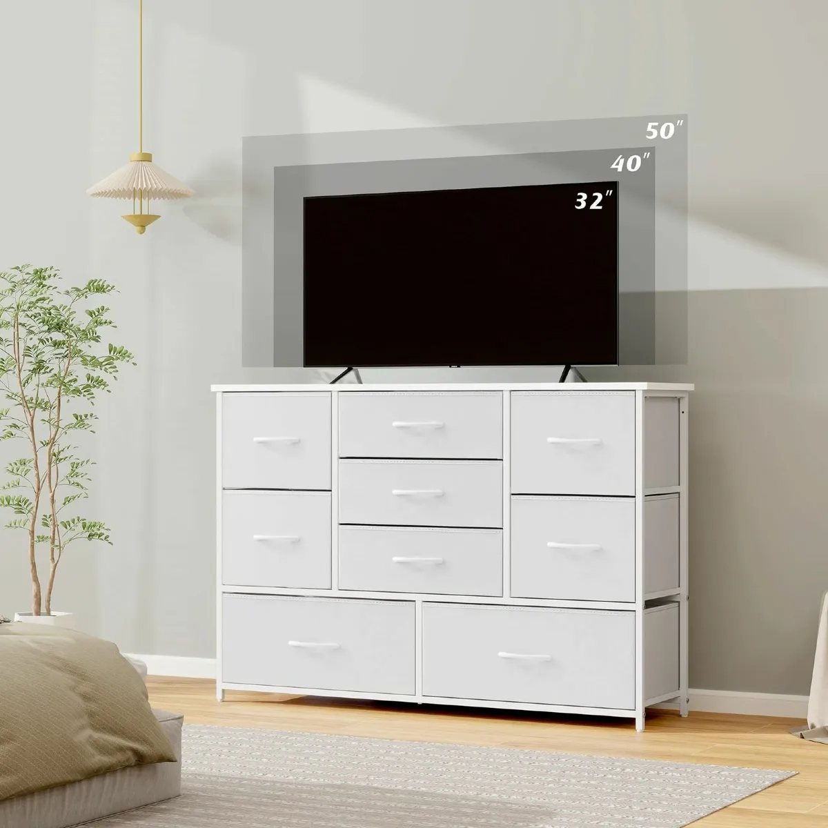 White Chest of Drawers for Bedroom 9 Drawer Fabric - Image 2