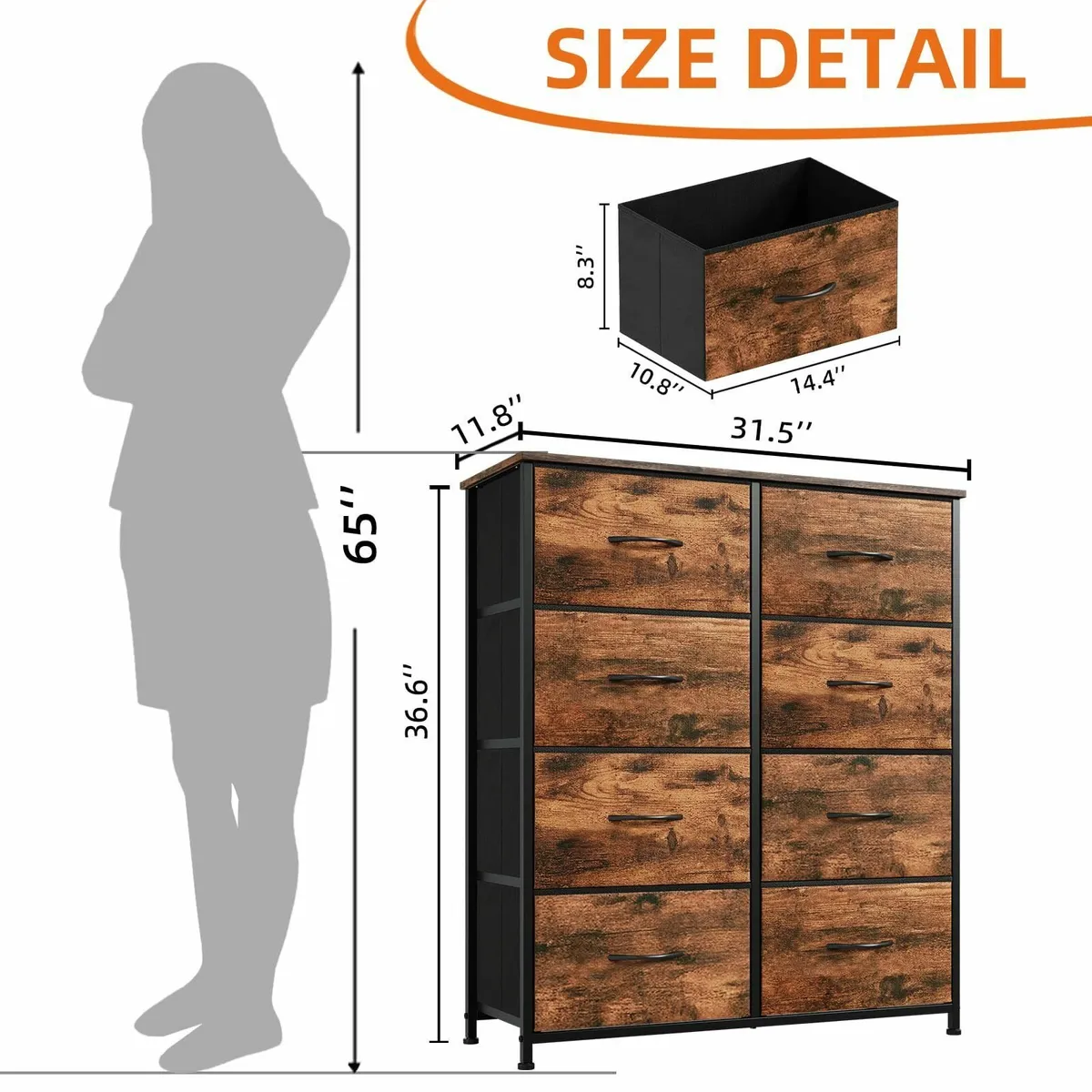 Tall Chest of Drawers for Bedroom 8 Wide Storage O - Image 3