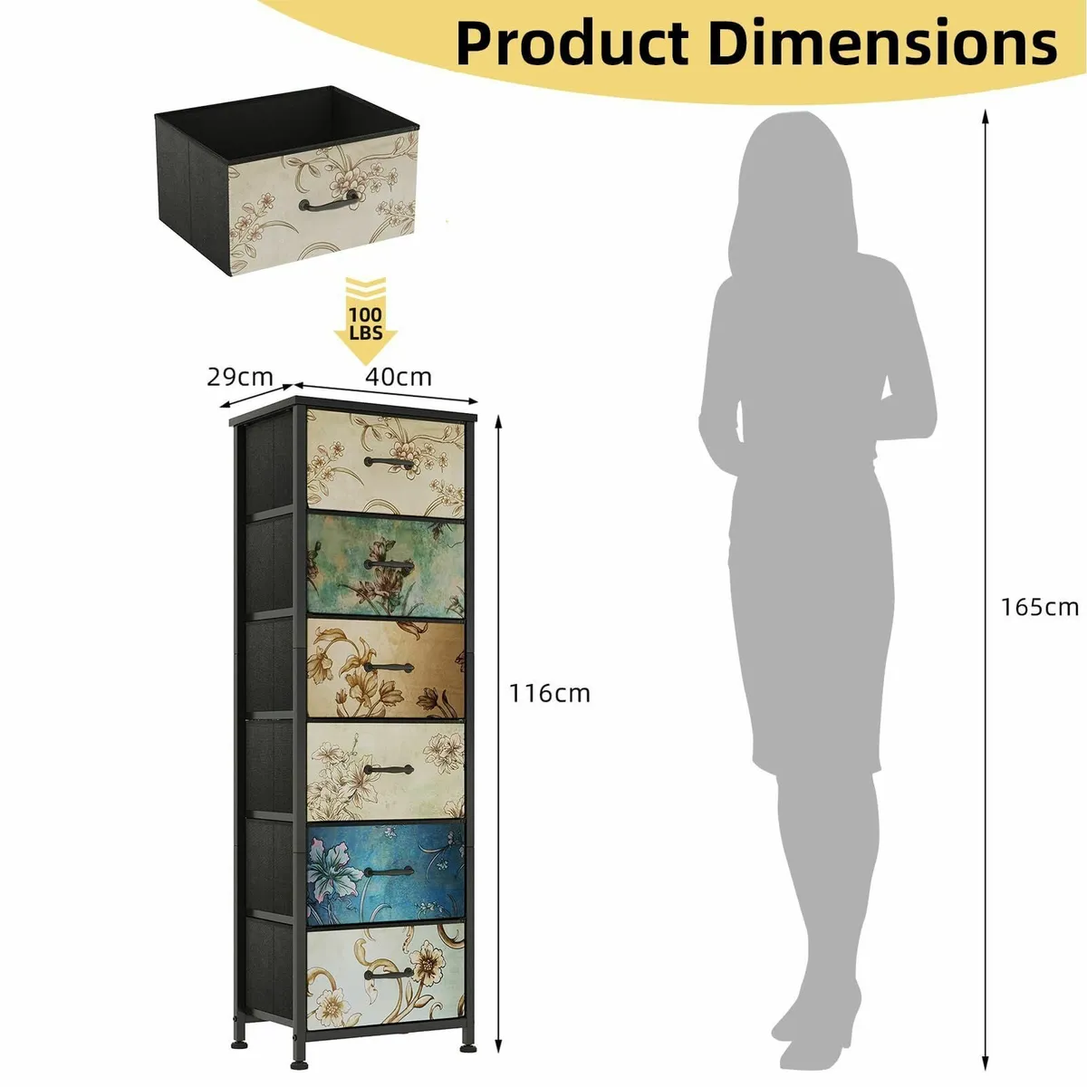 Chest of Drawers Bedroom 6 Tall Fabric Dressers Fl - Image 3
