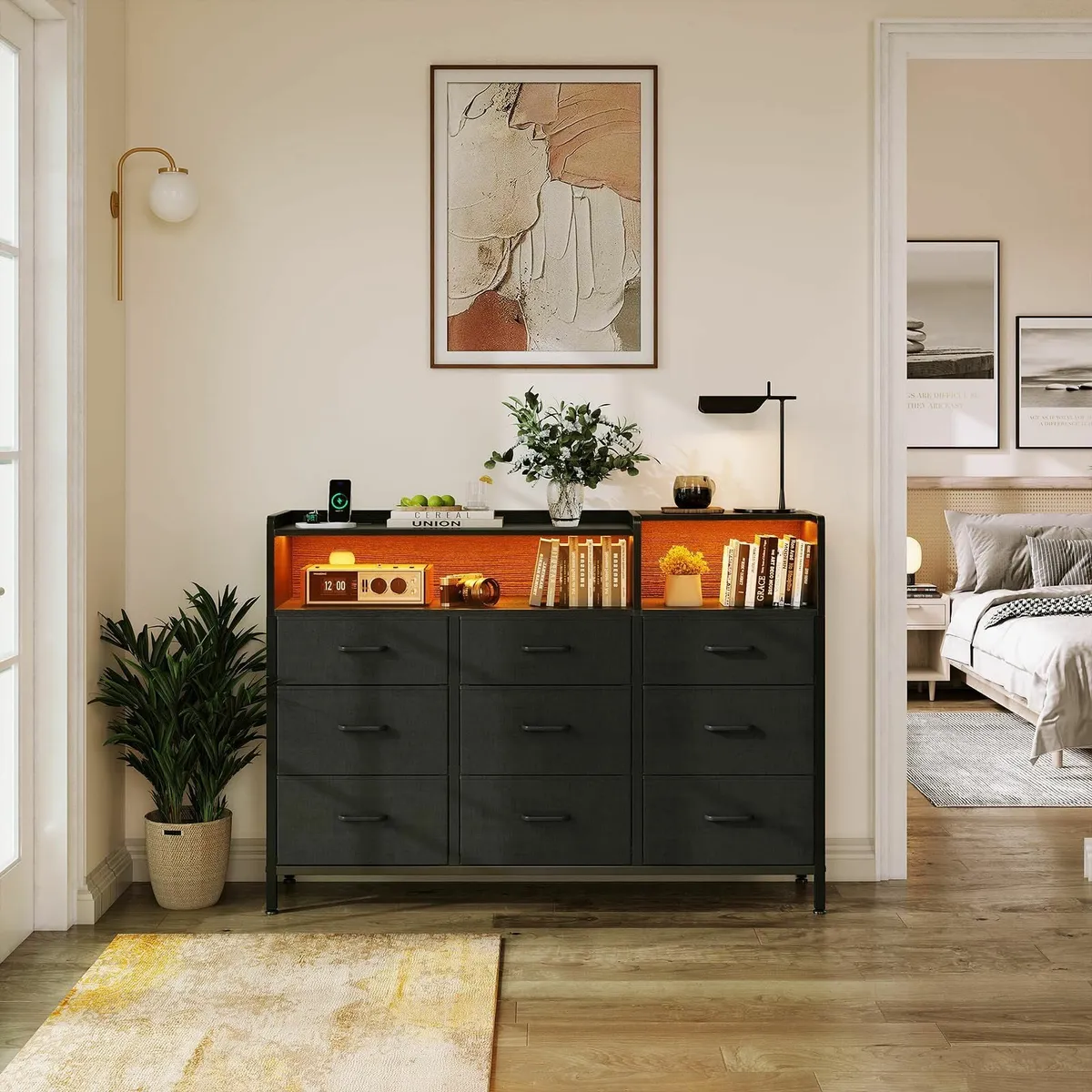 Black Chest of Drawers Bedroom Dresser Cabinet 2 S - Image 2