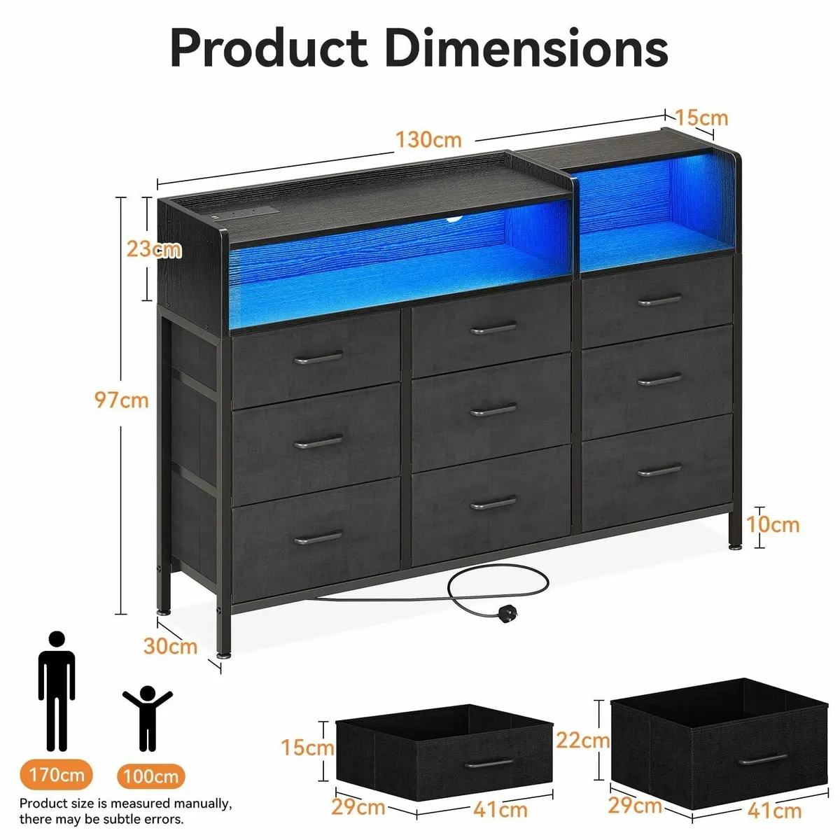 Black Chest of Drawers Bedroom Dresser Cabinet 2 S - Image 3
