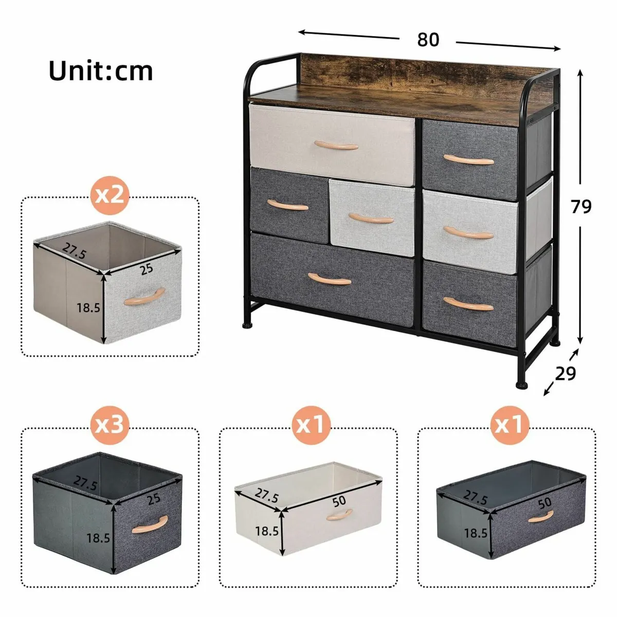 Chest of Drawers Fabric Storage Wood Top & Metal F - Image 3