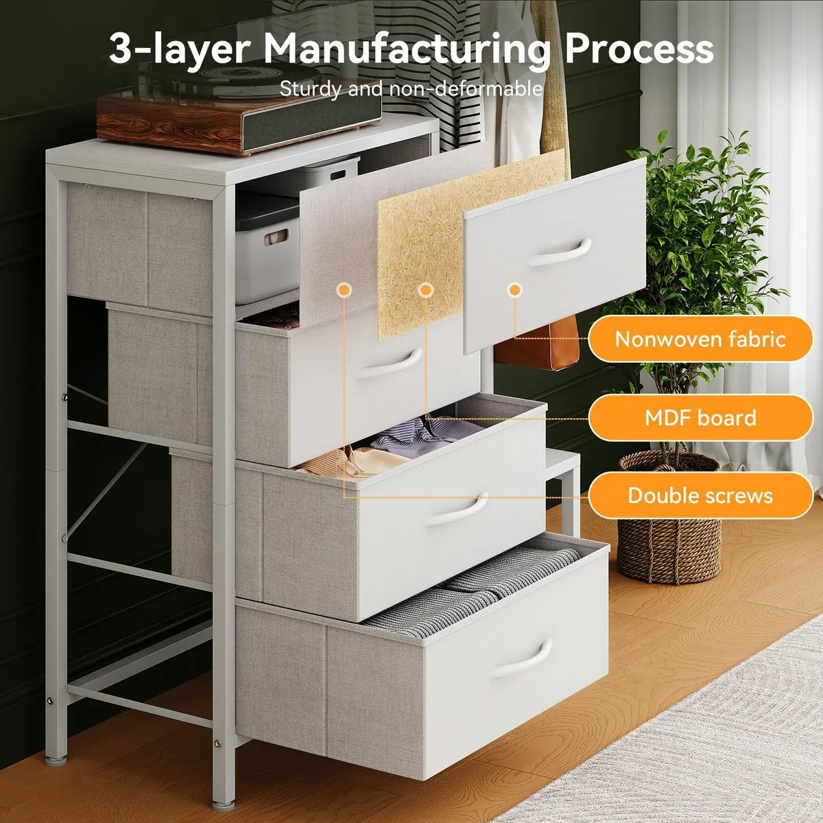 3 in 1 Chest of Drawers Bedroom Including 4 Fabric - Image 4