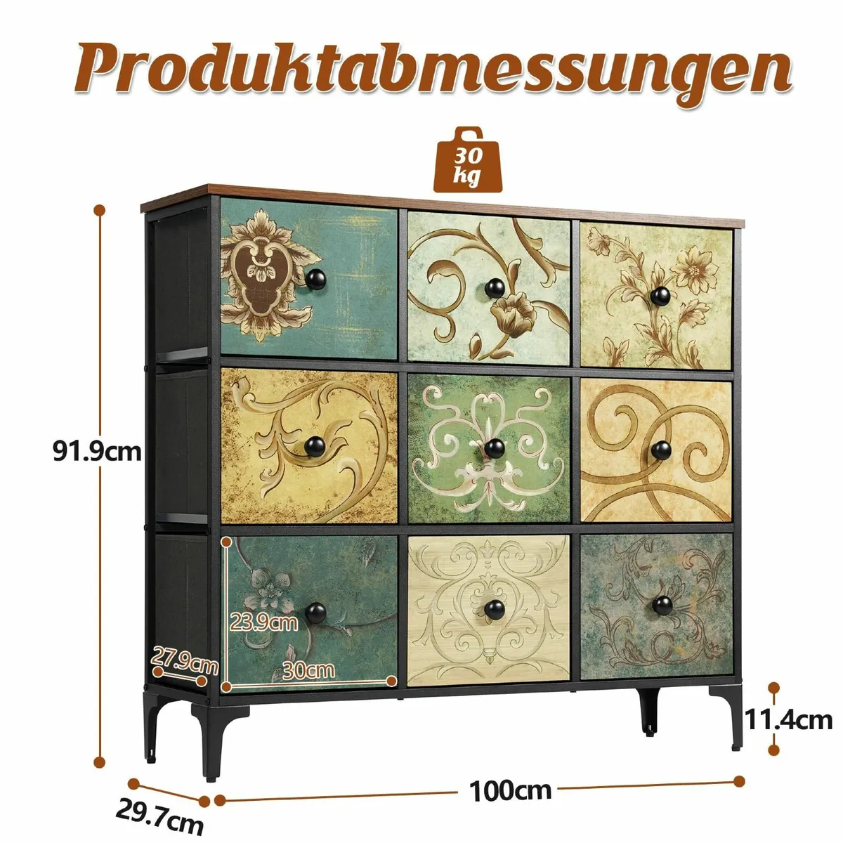 Bedroom Chest of Drawers 9 Drawer Wooden Top Furni - Image 3