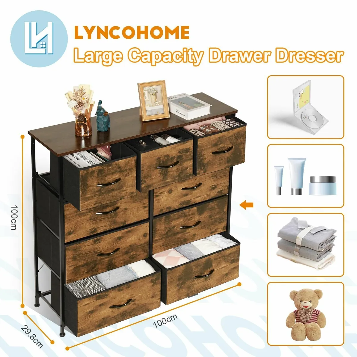 Chest of Drawers Bedroom Fabric Dresser Wood Top a - Image 3