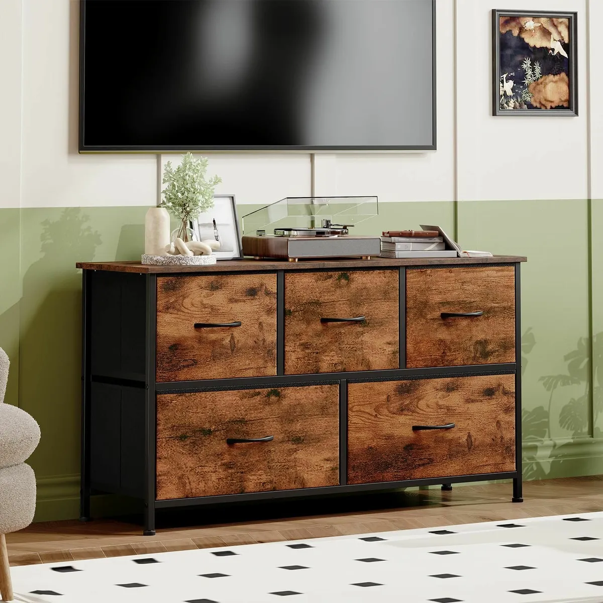 Chest of Drawers 5 Wide Storage Organiser Fabric D - Image 2