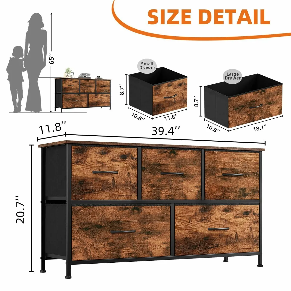 Chest of Drawers 5 Wide Storage Organiser Fabric D - Image 3