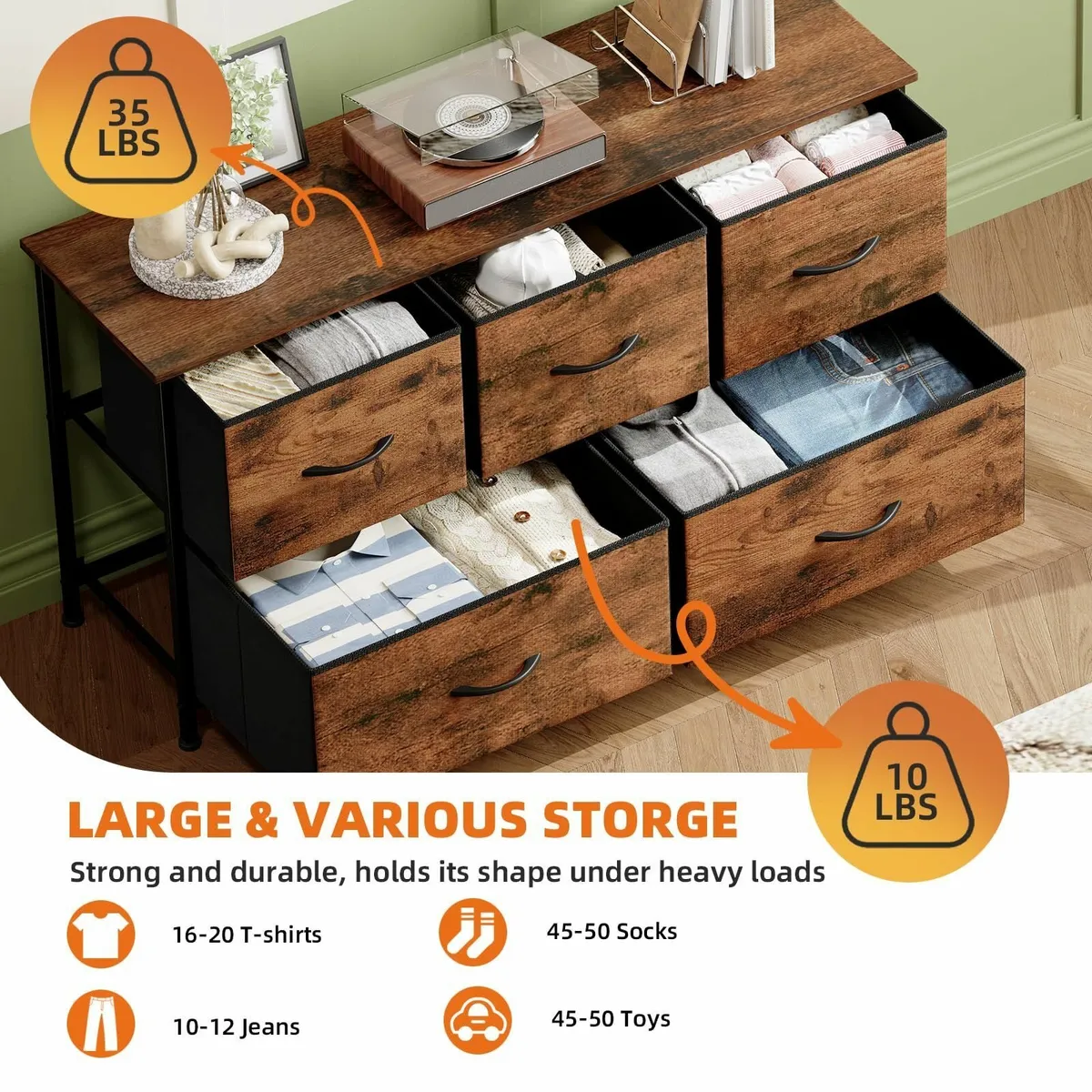 Chest of Drawers 5 Wide Storage Organiser Fabric D - Image 4