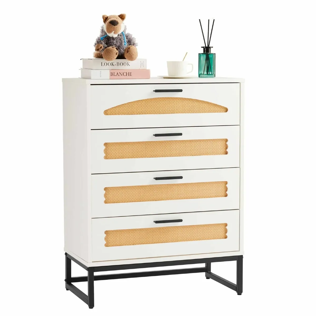 4 Drawers Rattan Dresser Natural Closet Bedroom St - Image 1
