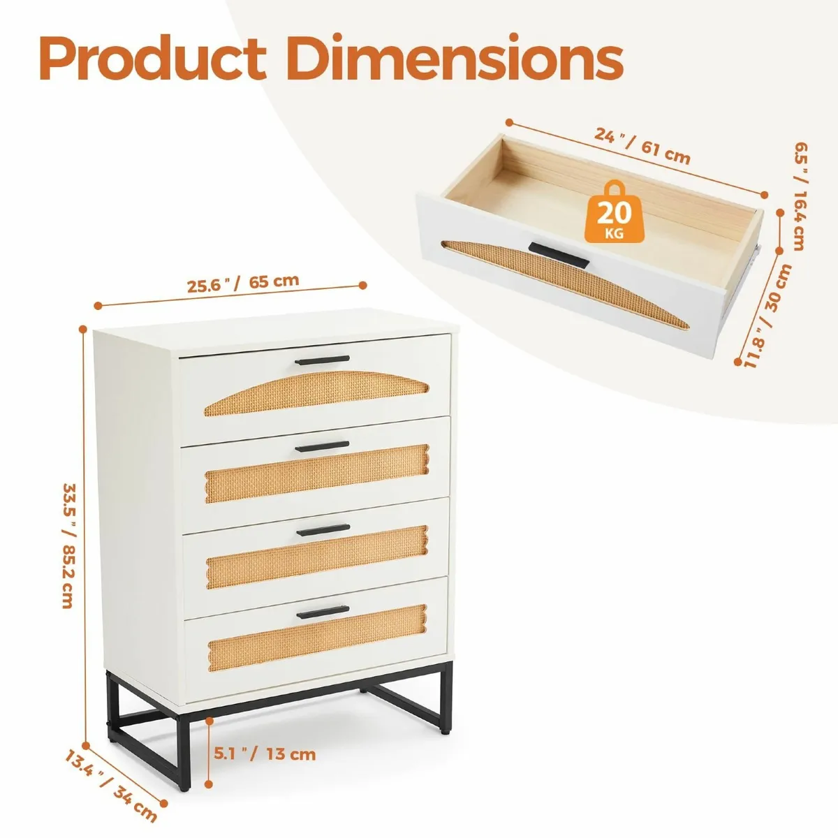 4 Drawers Rattan Dresser Natural Closet Bedroom St - Image 3