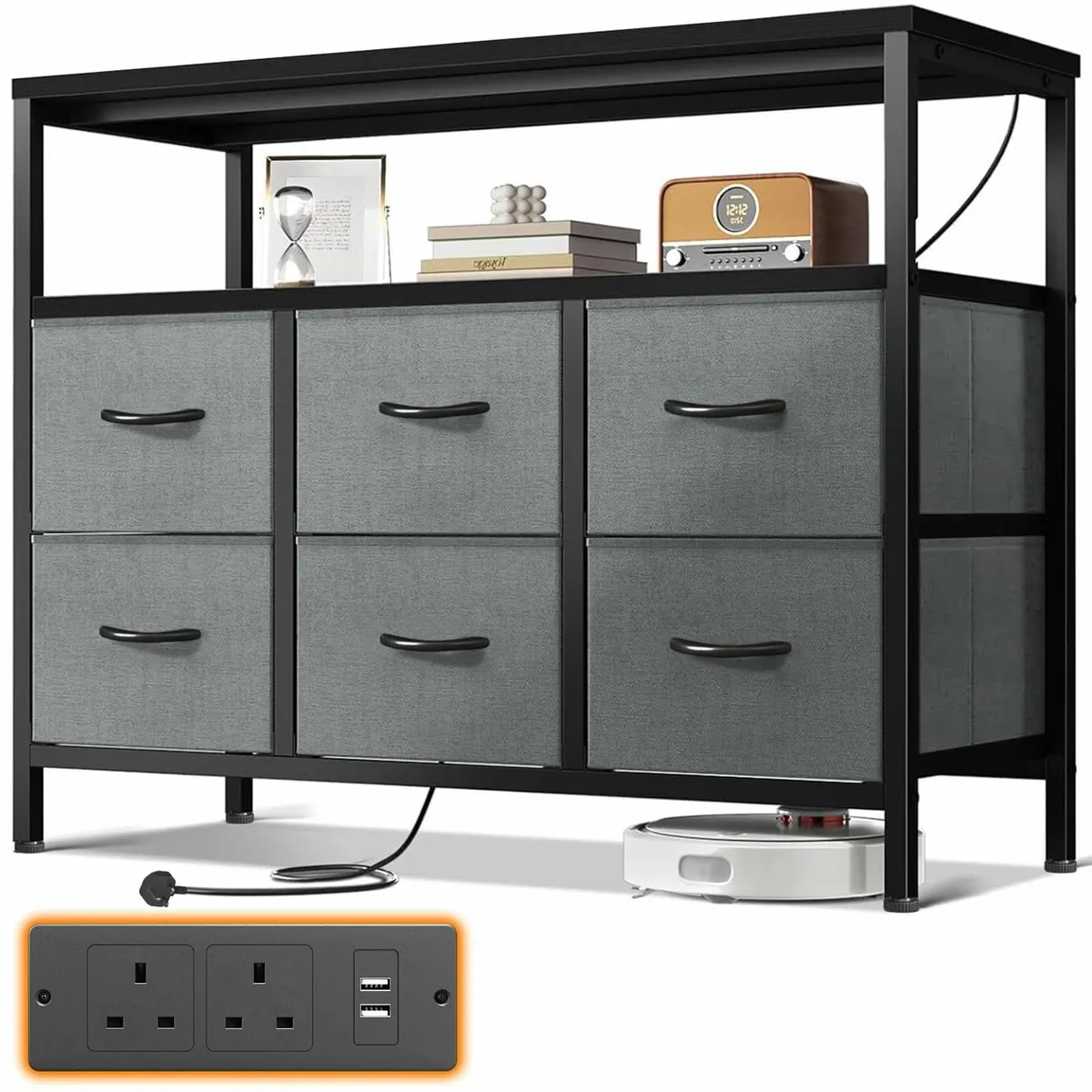 Chest of Drawers Bedroom 6 Fabric Storage 2 USB an - Image 1