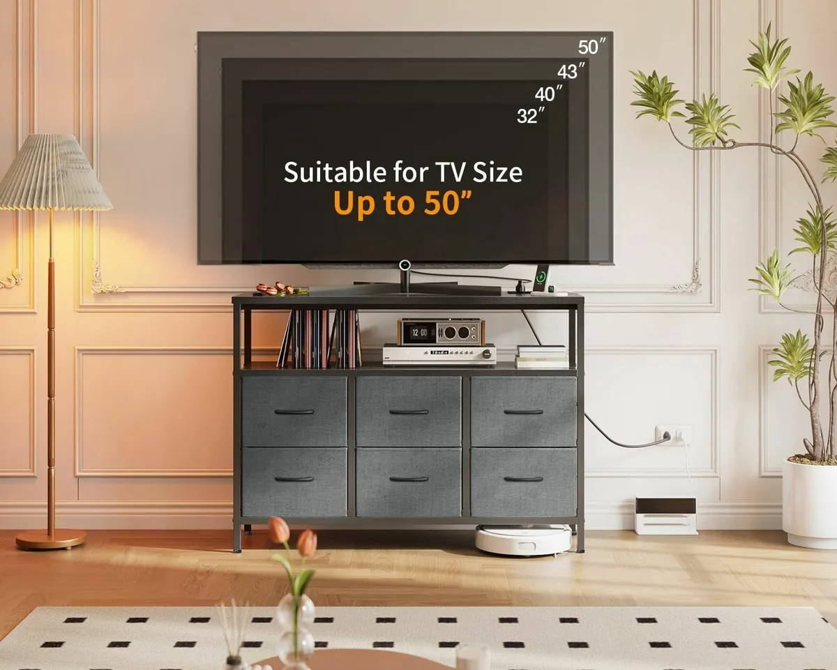 Chest of Drawers Bedroom 6 Fabric Storage 2 USB an - Image 2