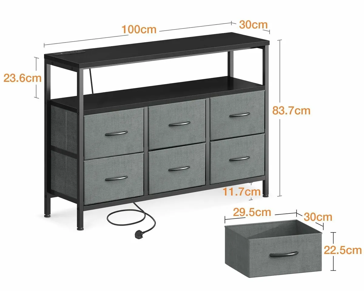 Chest of Drawers Bedroom 6 Fabric Storage 2 USB an - Image 3