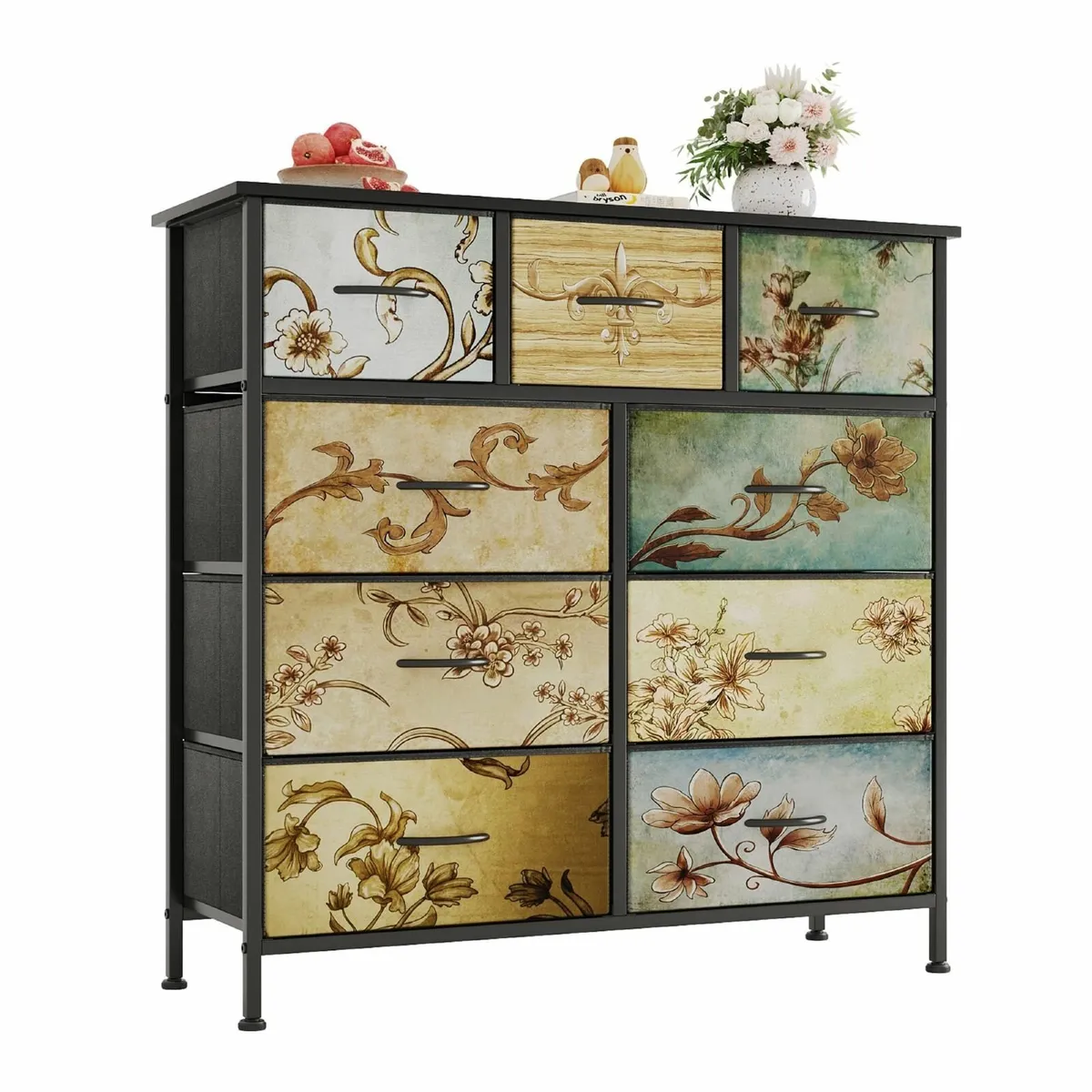 Chest of Drawers Bedroom 9 Tall Fabric Dressers Fl - Image 1